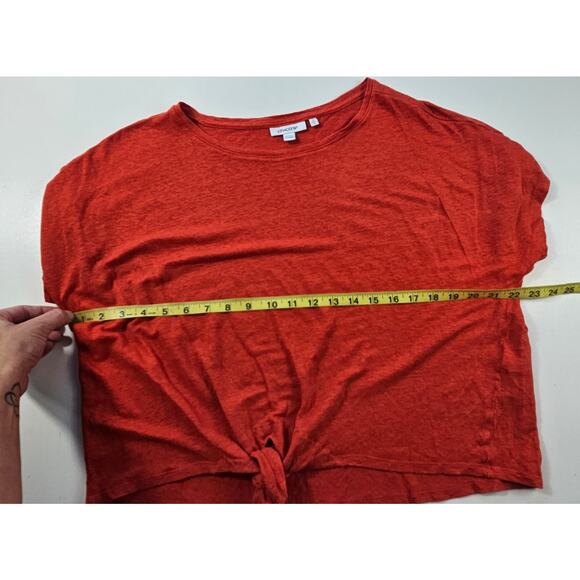 Chicos size 2 (L) tie front 100% linen orange blouse EUC summer career casual ^ - Picture 5 of 6